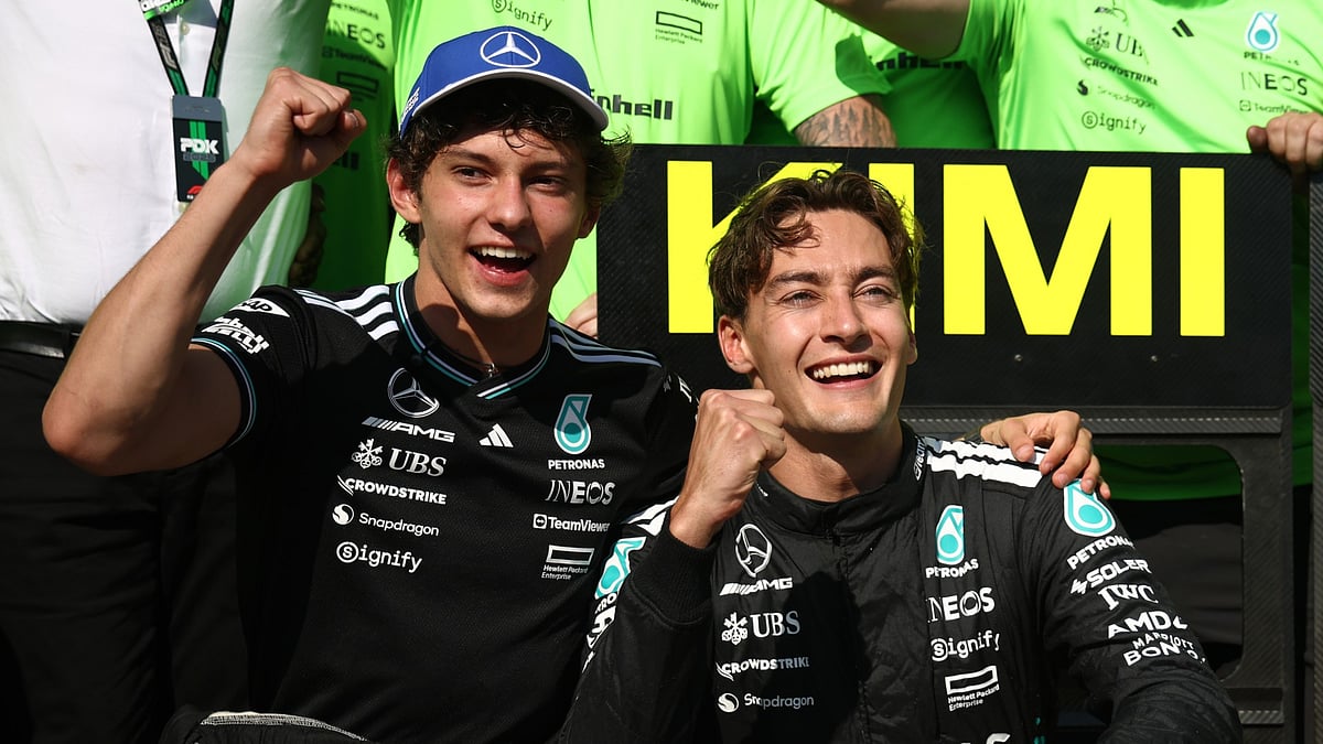 Mercedes drivers Kimi Antonelli and George Russell