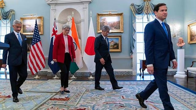 From Left: S Jaishankar with counterparts Penny Wong (Australia), Takeshi Iwaya (Japan) and Marco Rubio (US) in Washington on Tuesday