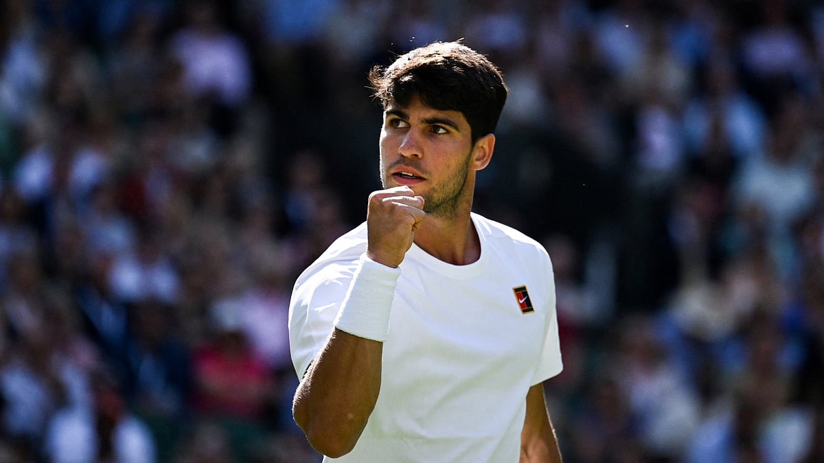 File : Wimbledon 2025: Carlos Alcaraz in action.