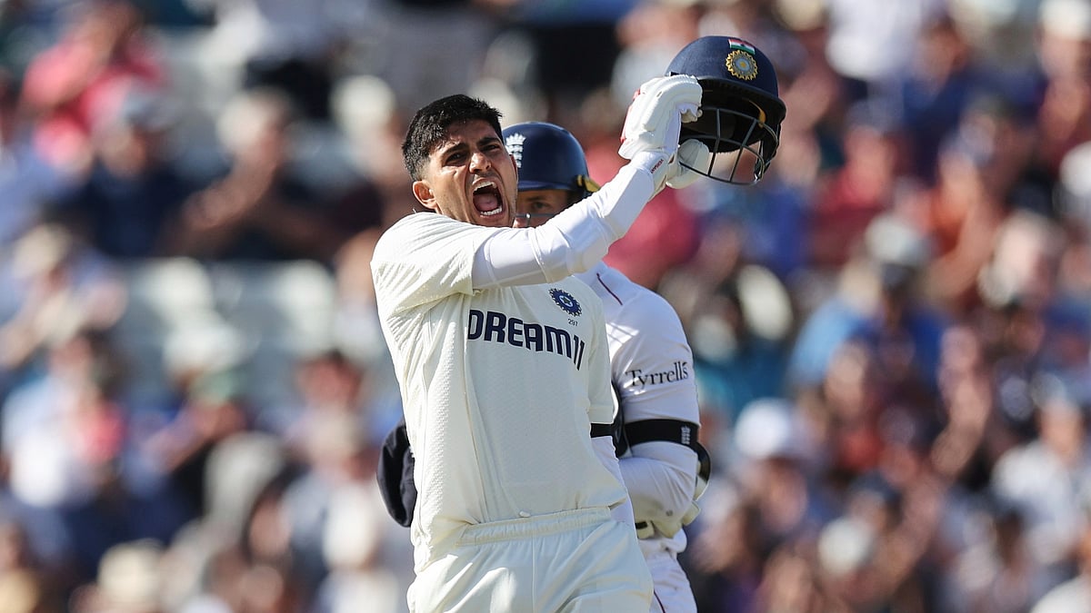  (AP Photo/Scott Heppell) : India tour of England: India's captain Shubman Gill celebrates after scoring a century on day one of the second cricket test match between England and India at Edgbaston in Birmingham, England, Wednesday, July 2, 2025.