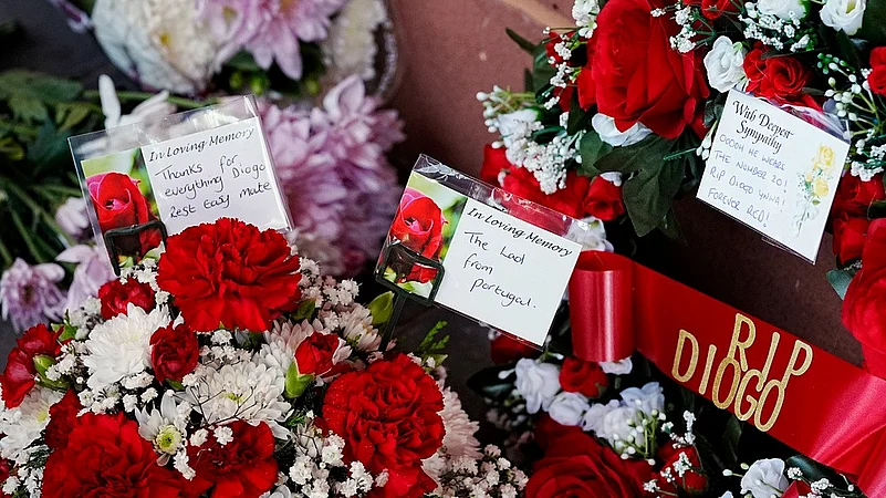 Tributes at Anfield Stadium, home of Liverpool, in memory of Liverpool player Diogo Jota