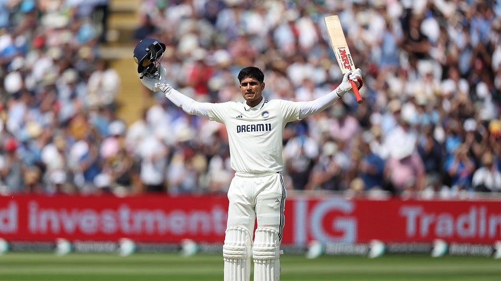 AP/Scott Heppell : India's captain Shubman Gill celebrates after scoring a double century on day two of the second cricket test match between England and India at Edgbaston in Birmingham, England, Thursday, July 3, 2025.