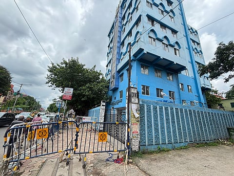Barricades at entrance of South Calcutta Law College where a student was raped inside college premises on June 25.