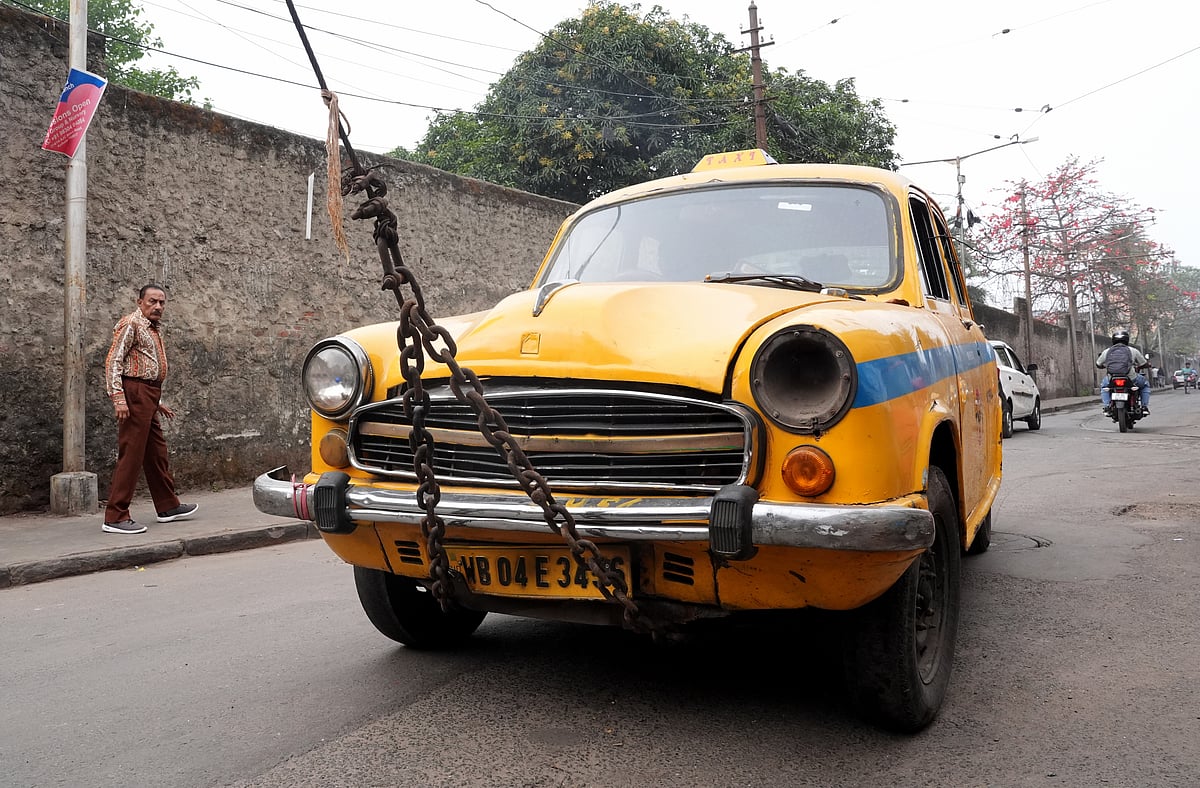 Towing the iconic yellow taxi in Kolkata due to age limit. 
