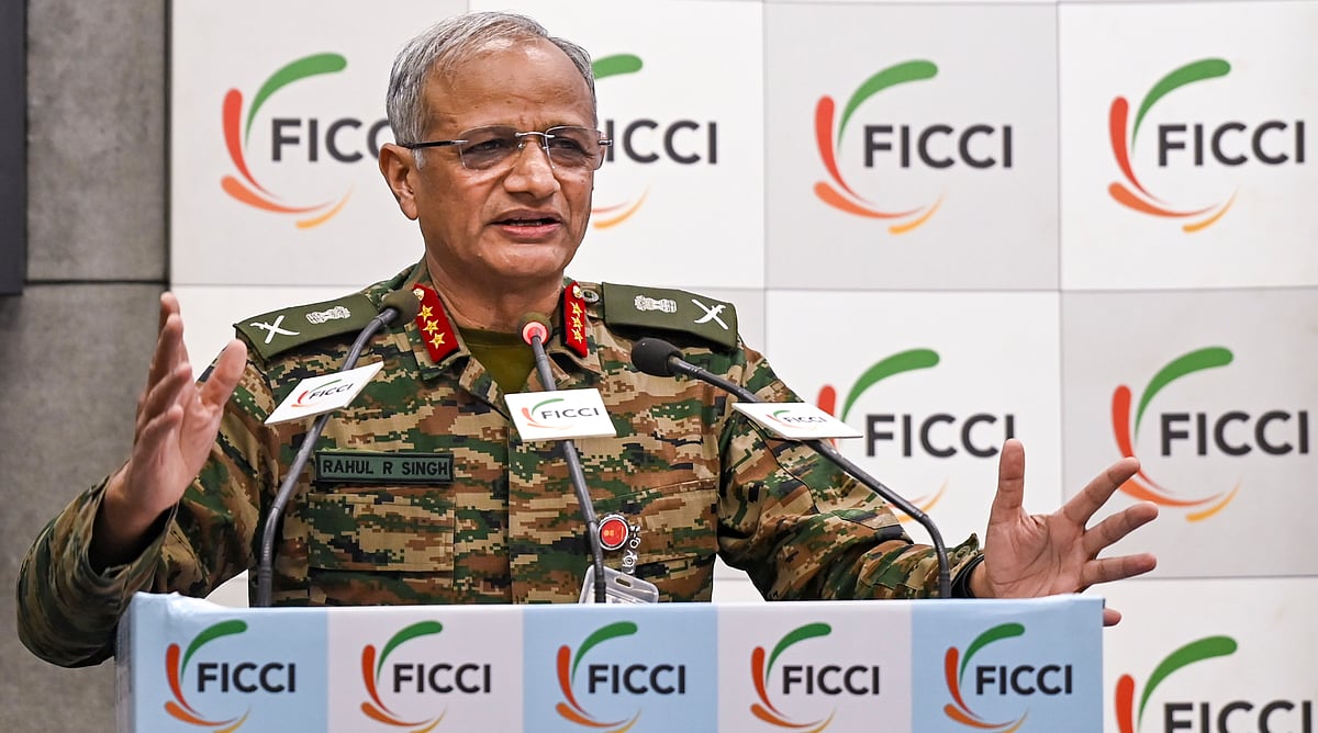 -PTI Photo  : Deputy Chief of Army Staff Lt General Rahul R. Singh and other military officials during a conference-cum-exhibition on 'New Age Military Technologies: Industry Capabilities & Way Forward' organised by FICCI, in New Delhi, Friday, July 4, 2025. 