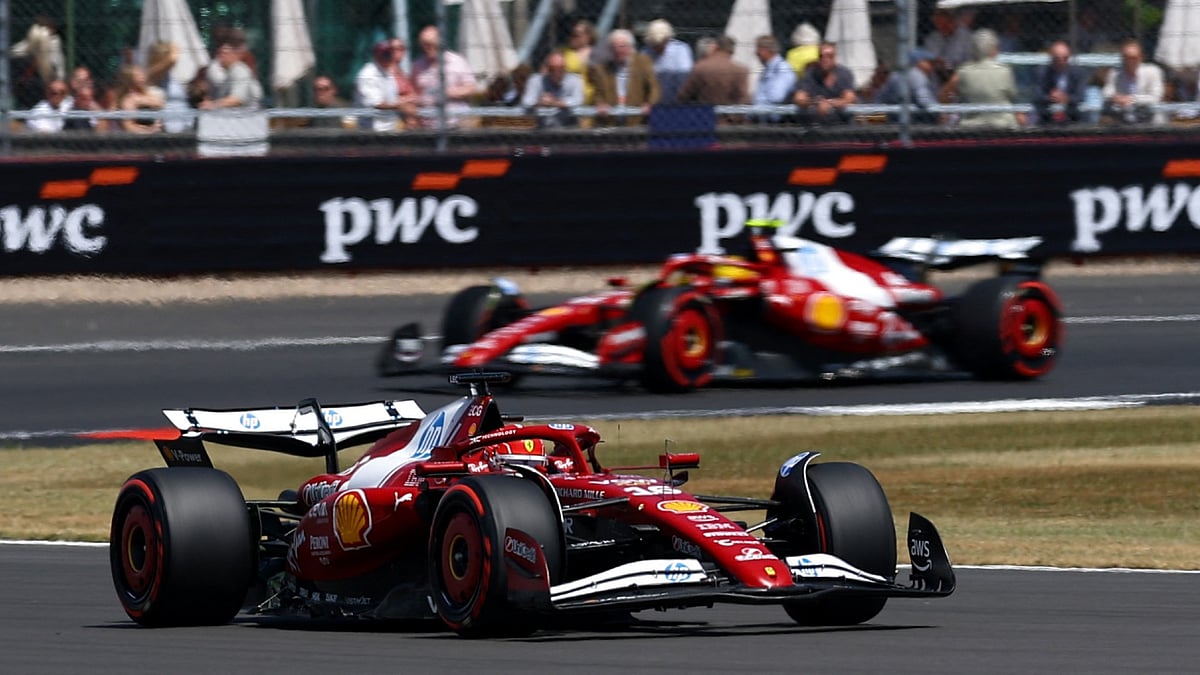 The Ferrari cars on the track at Silverstone.