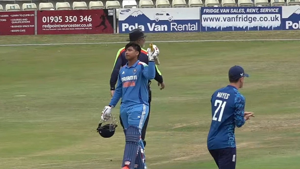 | Photo: Screenshot : India U19 Vs England U19: Vaibhav Suryavanshi celebrates after scoring his century