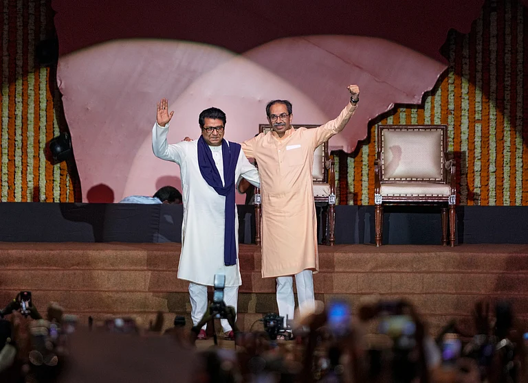 Raj and Uddhav Thackeray at the rally - PTI