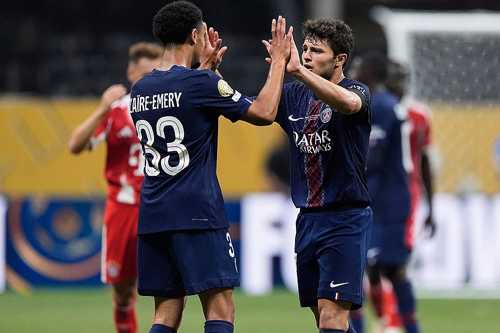 FIFA CWC 2025 Quarter-Final soccer match Paris Saint-Germain vs Bayern Munich_ Warren Zaire-Emery