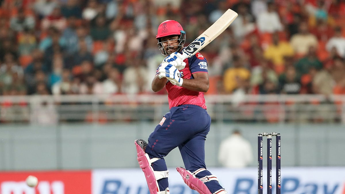 Sanju Samson batting for Rajasthan Royals in the IPL 2025. - AP Photo/Surjeet Yadav