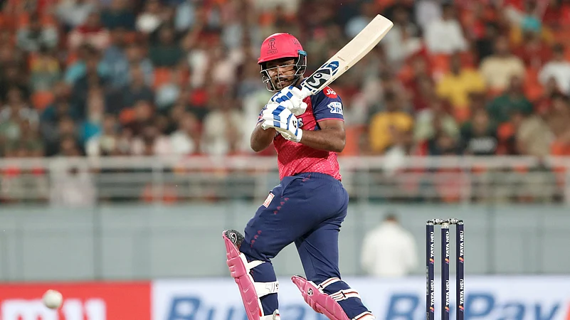 Rajasthan Royals captain Sanju Samson bats during the IPL match. AP