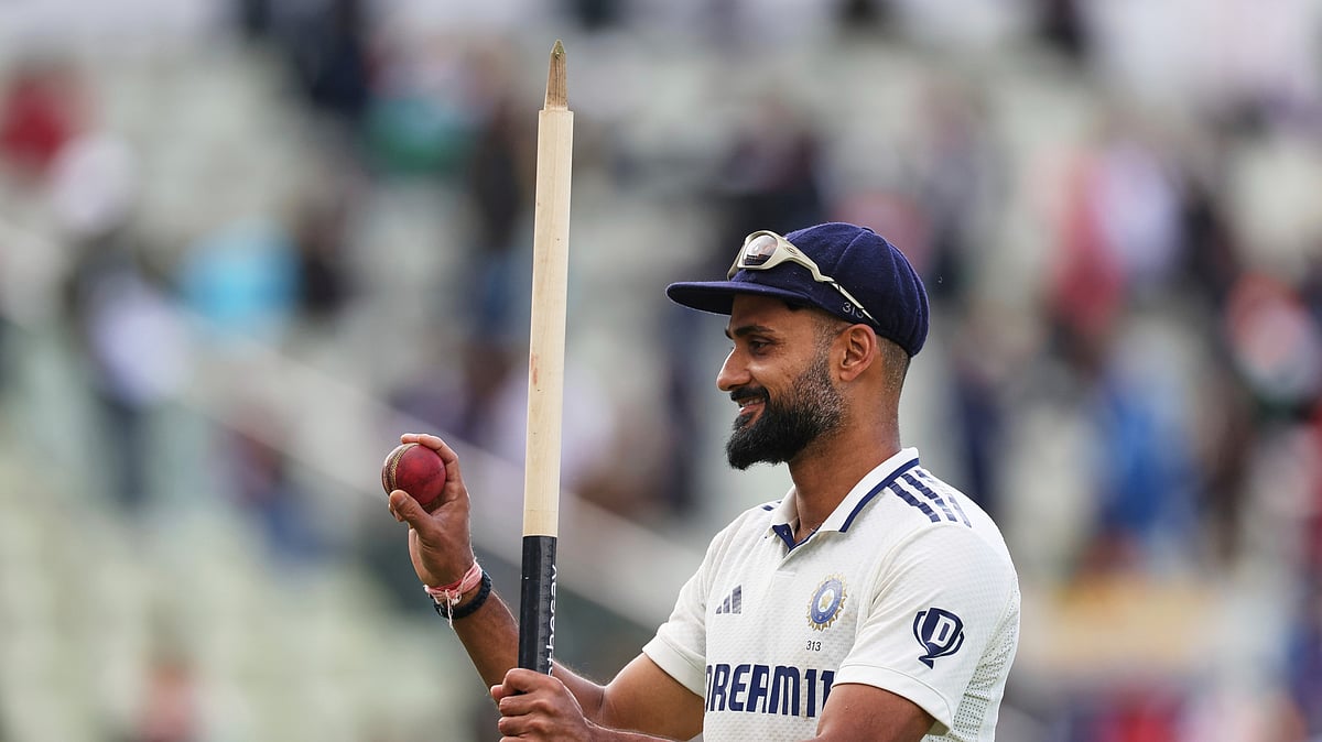 AP Photo/Scott Heppell : India's Akash Deep celebrates his ten-wicket haul in the game after their win against England on day five of the second cricket test match at Edgbaston in Birmingham, England.