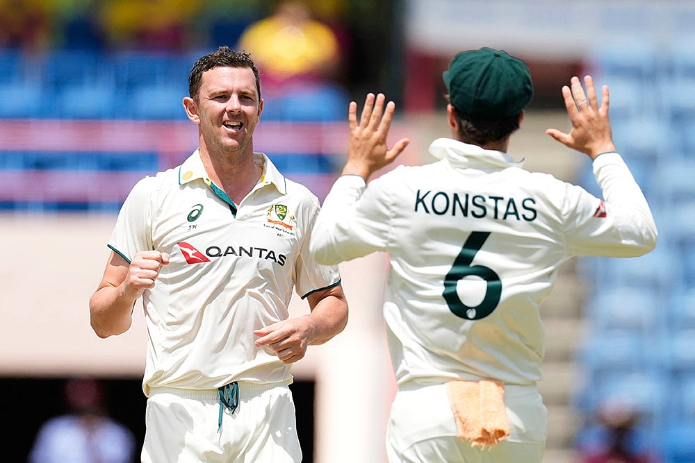 Australias Tour of West Indies; WI Vs AUS 2nd Test Cricket match Day 4 photos_ Josh Hazlewood 