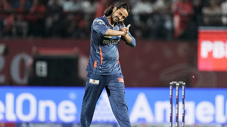 IPL 2025: Digvesh Rathi celebrating a wicket during Lucknow Super Giants vs Punjab Kings match. - | Photo: AP/Ashwini Bhatia
