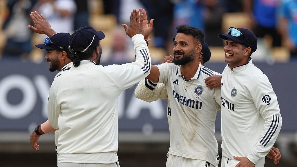 India vs England, 2nd Test Match Report: Akash Deep, second right, celebrates with teammates after the dismissal of Jamie Smith on Day 5 in Edgbaston. - AP