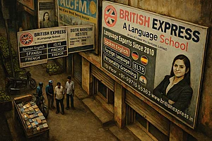 Offerings Galore: Coaching centres in Delhi’s Lakshmi Nagar advertising catered study packages for students aspiring to study abroad
