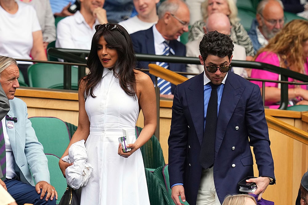 Celebrities attend 2025 Wimbledon Tennis Championships in London_Priyanka Chopra and Nick Jonas