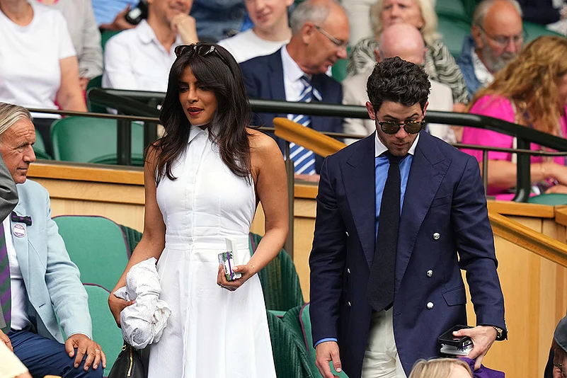 Celebrities attend 2025 Wimbledon Tennis Championships in London_Priyanka Chopra and Nick Jonas