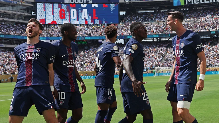 PSG vs Real Madrid, FIFA Club World Cup 2025: Paris Saint-Germain players celebrate a goal during their semi-final win. - File
