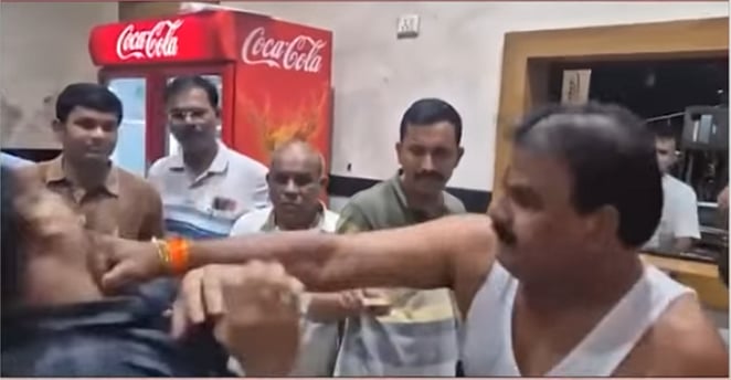 Youtube ScreenGrab : Video of Shiv Sena MLA Sanjay Gaikwad punching a canteen worker over subpar food quality has gone viral