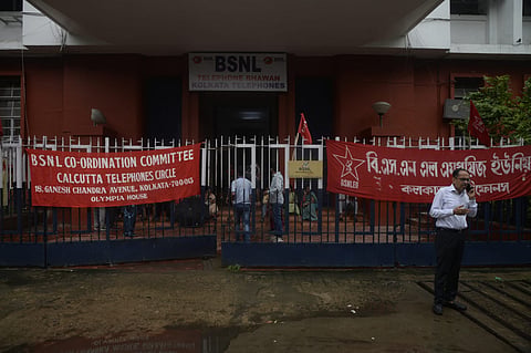 Bharat Bandh: BSNL office in Kolkata's Ganesh Chandra Avenue remains closed with workers union members joining the strike in solidarity.