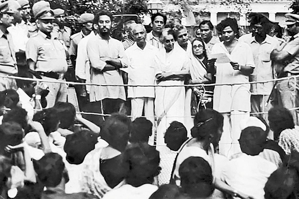 Photo: Special Arrangement : Fearless: Student leader Sitaram Yechury asking Indira Gandhi to resign as chancellor of Jawaharlal Nehru University in New Delhi in 1977