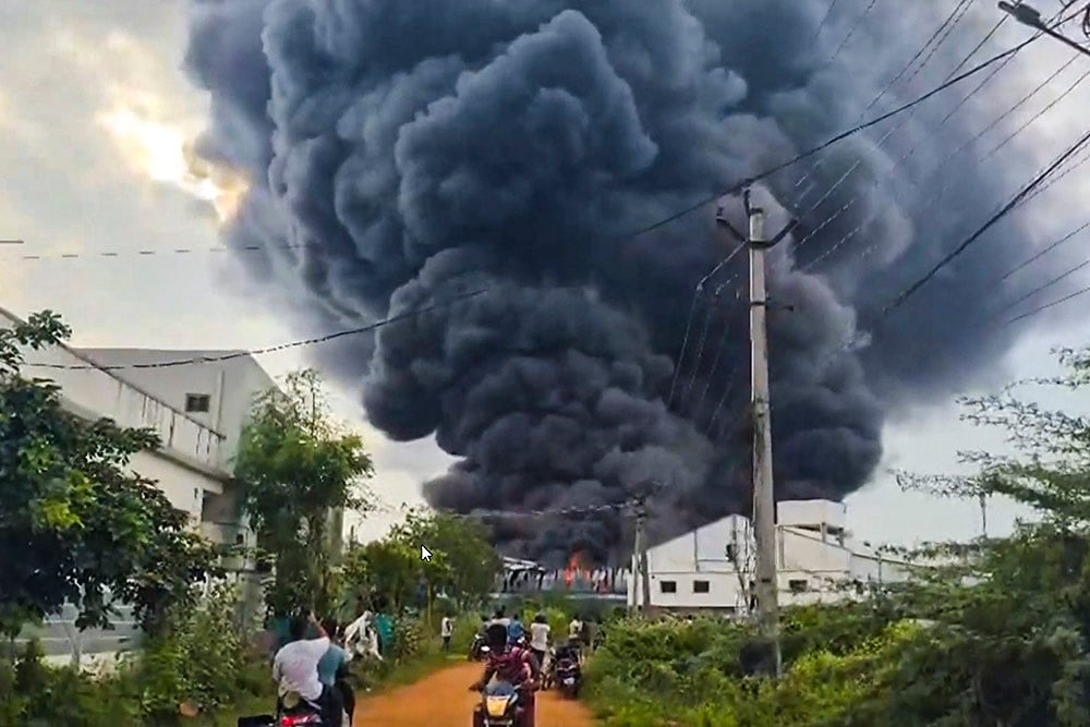 | Photo: PTI : Fire broke out in Andhra's Eluru