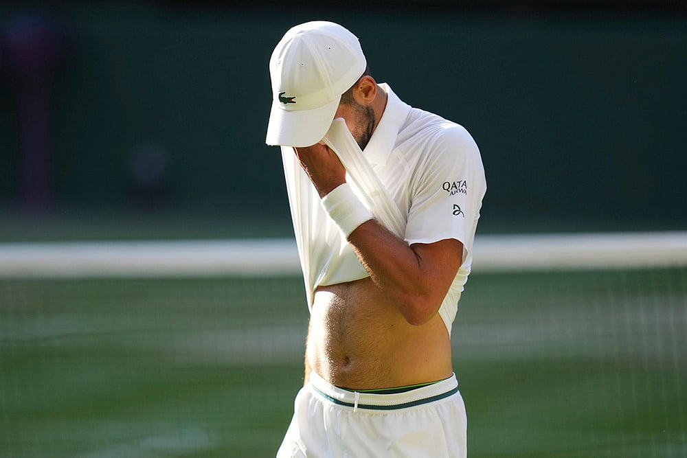 Wimbledon Tennis 2025 mens semifinal match Novak Djorkovic vs Jannik Sinner_9