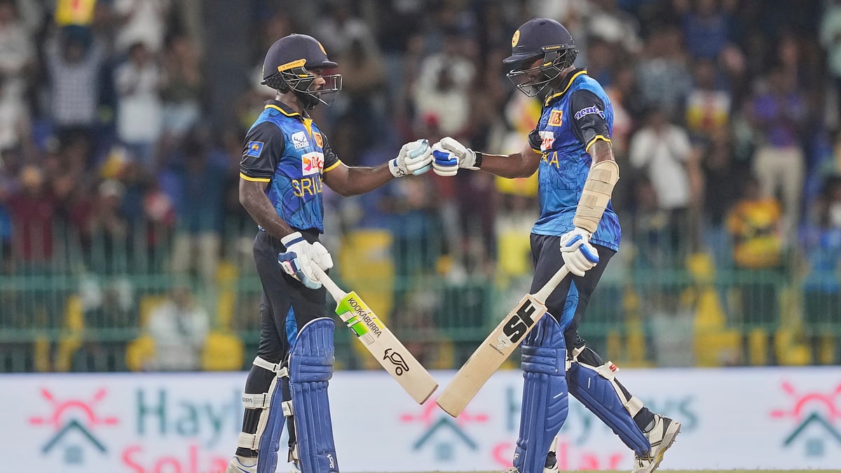 | Photo: AP/Eranga Jayawardena : Sri Lanka Vs Bangladesh 2nd T20I: Sri Lanka's Janith Liyanage and Dushmantha Chameera bump fists after scoring runs during the second ODI cricket match between Sri Lanka and Bangladesh in Colombo, Sri Lanka, Saturday, July 5, 2025.