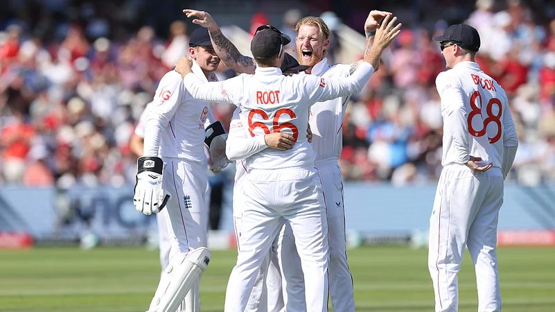 England players celebrates the dismissal of Indias Karun Nair. AP