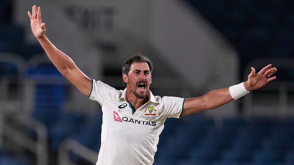 AP/Ricardo Mazalan : Australia's Mitchell Starc appeals on day one of the third Test cricket match against West Indies at Sabina Park in Kingston, Jamaica, Saturday.