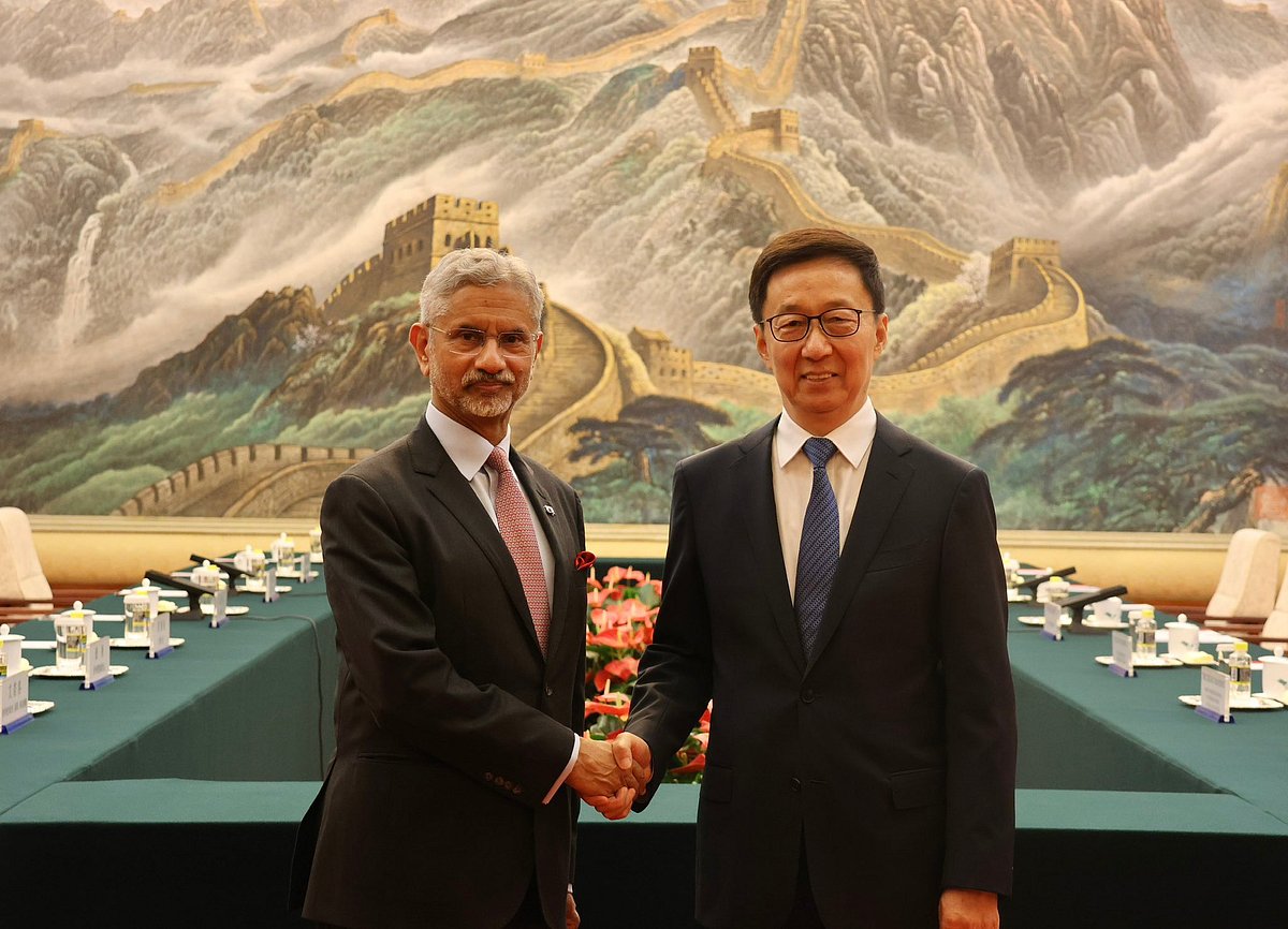 @DrSJaishankar on X / via PTI Photo : External Affairs Minister S. Jaishankar meets Chinese Vice President Han Zheng in Beijing, China, July 14, 2025.