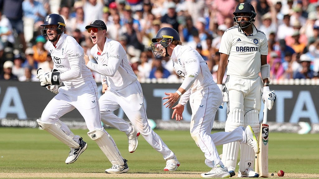 India vs England, 3rd Test Day 5: Mohammed Siraj (right) is morose after losing his wicket at Lord's. - AP