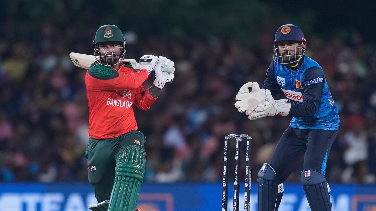 (AP Photo/Eranga Jayawardena) : File Photo: Bangladesh's Litton Das plays a shot during the second Twenty20 cricket match between Sri Lanka and Bangladesh in Dambulla, Sri Lanka, Sunday, July 13, 2025. 

