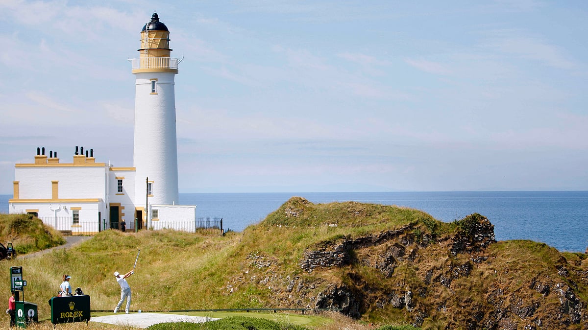(AP Photo/Peter Morrison, file) : FILE - Sweden's Henrik Stenson tees off on the 10th hole with the Turnberry Lighthouse in the background, during a practice round for the British Open Golf Championship at Turnberry Golf Course, Scotland, July 11, 2009. 

