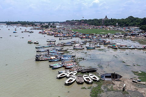 Swollen Ganga and Yamuna rivers in Prayagraj 