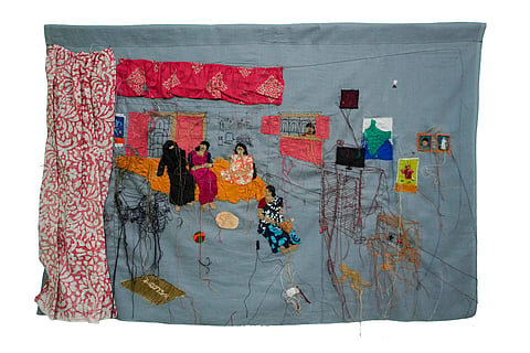 Moumita Basak brings together Kantha embroidery, salvaged textiles, and organic materials to examine gender roles, ecological memory, and the complexities of class.