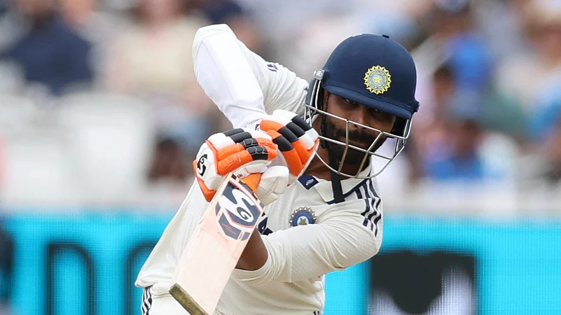 Indias Ravindra Jadeja plays a shot during the fifth day. AP