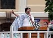 Sandipan Chatterjee/Outlook India : Mamata Banerjee addressing supporters at Martyrs' Day rally in Kolkata on July 21, 2025.