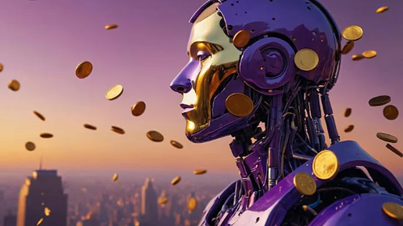 AI robot with floating coins