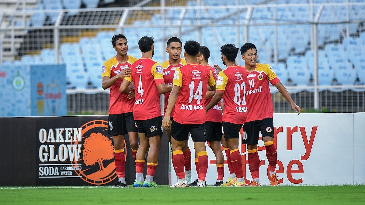 | Photo: Durand Cup : East Bengal, Durand Cup 2025: East Bengal players celebrate after scoring in the Group A fixture against South United FC.