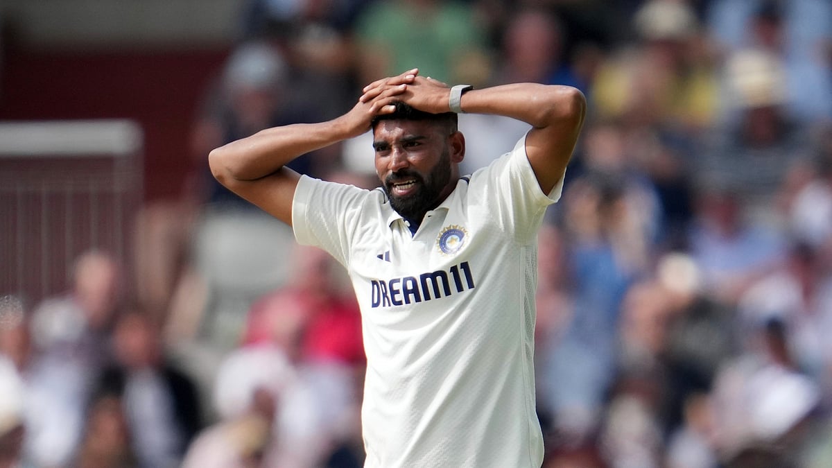 Indias Mohammed Siraj reacts during the second day of the fourth match. AP