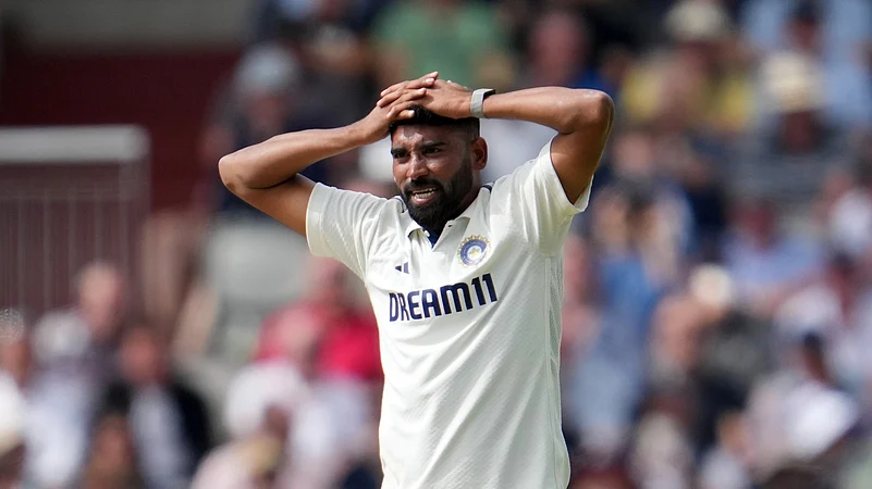 Indias Mohammed Siraj reacts during the second day of the fourth match. AP