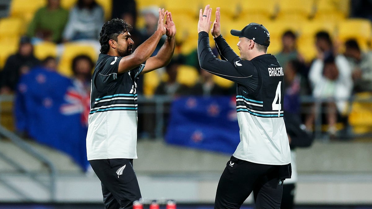 File : Zimbabwe vs New Zealand, Tri-Series 2025: Ish Sodhi celebrates after taking a wicket.