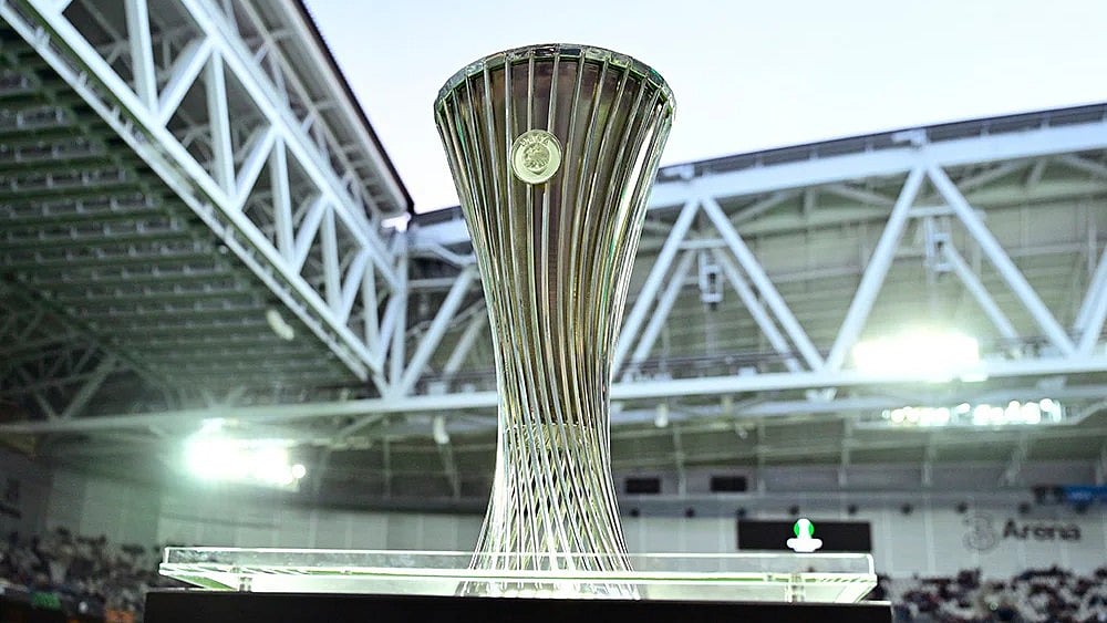 | Photo: Jonas Ekstroemer/TT News Agency via AP : UEFA Conference League 2024-25 Trophy