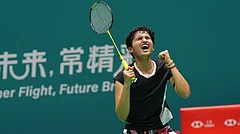 Unnati Hooda celebrates her China Open 2025 round of 16 win over compatriot PV Sindhu. - BWF/Badminton Photo