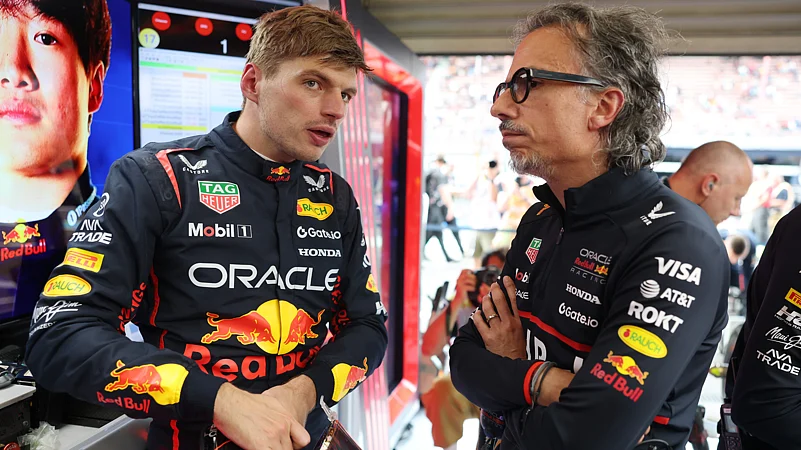 Red Bulls Max Verstappen and Laurent Mekies