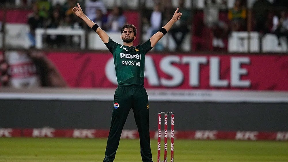 Photo: AP/Themba Hadebe : PAK vs SA: Pakistan pacer Shaheen Shah Afridi celebrates a wicket.
