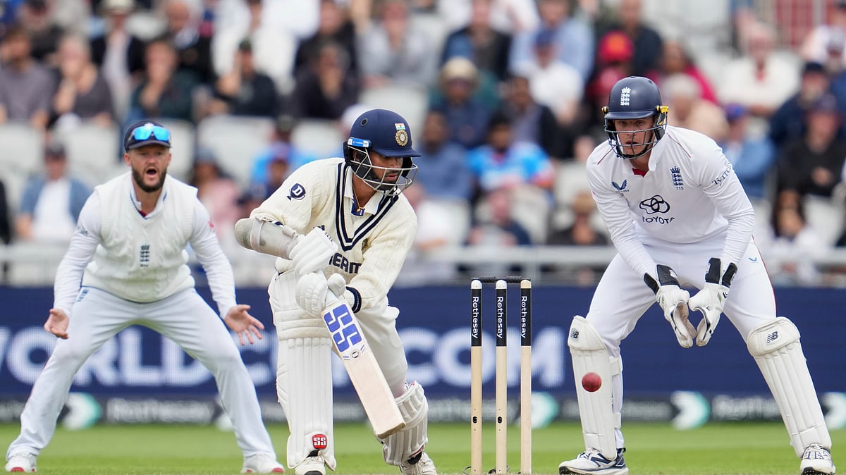 Indias Washington Sundar plays a shot on the final day of the fourth cricket. AP