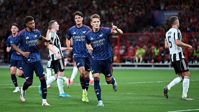 Arsenal vs Newcastle United Martin Odegaard celebrates goal X